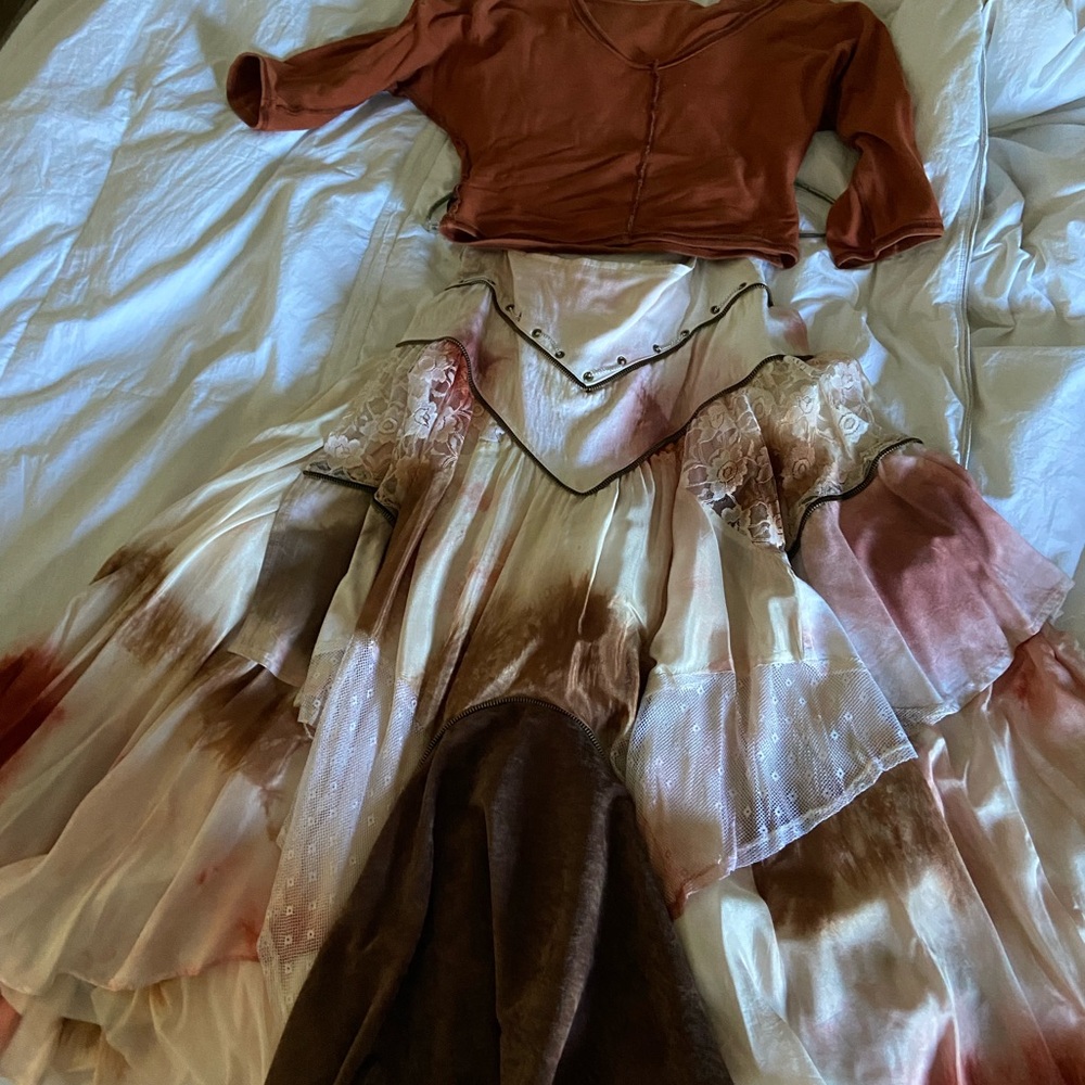 Rust and Cream Layered Skirt with Top
